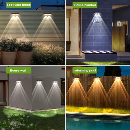 Solar Fence Lights Outdoor, 2700/4000/6000K 3 Mode, 8-12H, Black, 8 Pack - Image 6
