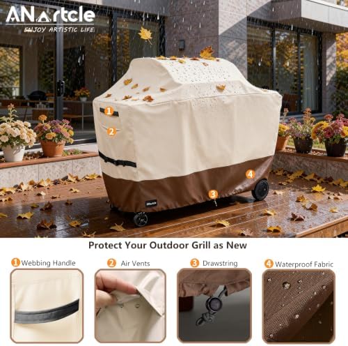 ANartcle Water-Resistant 80 Inch BBQ Grill Cover,600D Heavy Duty Waterproof All Weather Large Grill Cover for Outdoor Grill,Suitable for Weber, Brinkmann and More,80" L x 26" W x 48" H Beige - Image 4