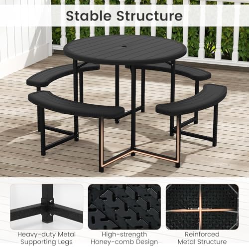 Tangkula 8 Person Round Picnic Table with 4 Benches - Image 6