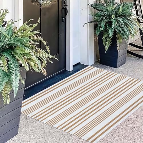 Khaki and White Striped Layered Doormat 24"x35"Fall Door Mat Outdoor - Image 5