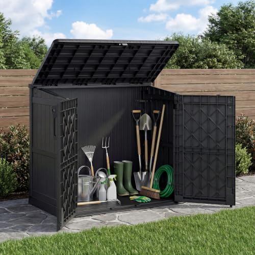 LHBcraft Outdoor Storage Cabinet 37 Cu Ft with Lockable Doors, Portable Horizontal Resin Storage Shed -Easy to Assemble, Waterproof Outdoor Storage Box for Backyards,Patios Black by LHBcraft-US