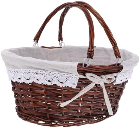 Hand Woven Picnic Basket with Handle Xmas Rustic Fruit Basket by GARNECK