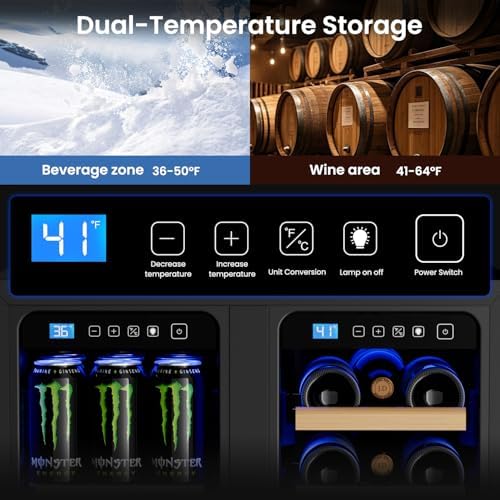 24 Inch Wine and Beverage Refrigerator, 21 Bottles and 88 Cans Daul Zone Wine Fridge with Stainless Steel Door Built in or Freestanding, Beverage Fridge for Soda Beer Wine-Kitchen Bar Office - Image 2