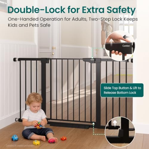 Cumbor 2 Pack 30-54" Baby Gate for Stairs, Auto Close Dog Gate Indoor Black - Image 4