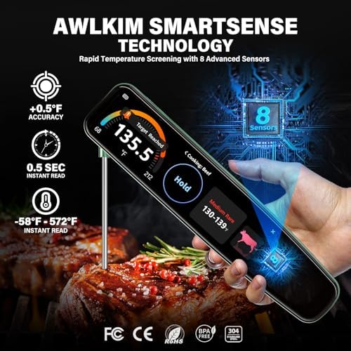 AWLKIM Smart Meat Thermometer, 0.5s Instant Read, 3.8" Touchscreen, IP68 - Image 4