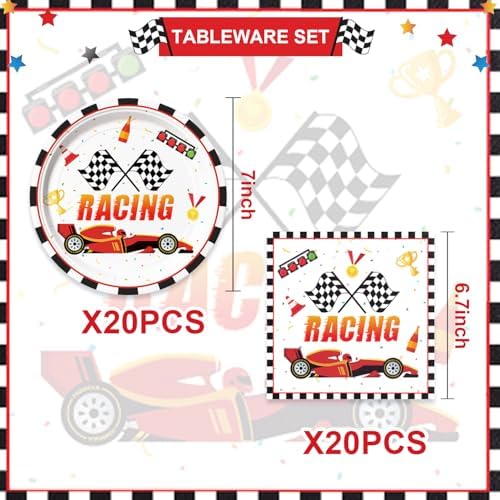 40pcs Race Car Plates and Napkins, Race Car Birthday Party Decorations for Race Car Theme Birthday party supplies - Image 2