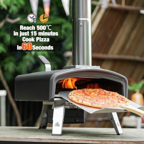 Mimiuo 12" Outdoor Wood/Charcoal Pizza Oven with Rotating Stone, 60S Bake - Image 4