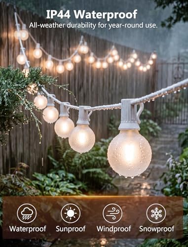 25Ft G40 LED Frosted White String Lights Outdoor with 27 Shatterproof Globe Bulbs Patio Lights White Wire, Waterproof Hanging Bistro Lights for Wedding Party Backyard Garden Porch Christmas Decor - Image 3