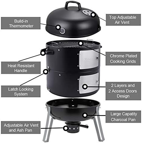 20.5 Inch Vertical Charcoal Smoker and Grill Combo - Image 2