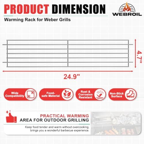 7513 88719 Grill Warming Rack for Weber Genesis 1000-5500 Silver & Gold B/C - Image 3