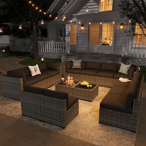 Aoxun Patio Furniture Sets, 14-Piece Outdoor Patio Furniture with 44'' Propane Gas Firepit Table, Wicker Outdoor Conversation Set Sectional Sofa for Backyard, Poolside, Garden - Image 3