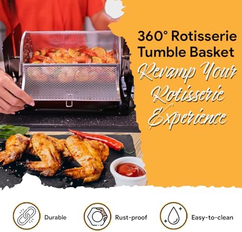 ROTO-Q 360 Cordless Rotisserie Kit w/Tumble Basket - Stainless Steel, Non-Electric - For Grills, Ovens, Smokers - Gas/Charcoal BBQ, Kamado Joe, Green Egg, Kettle - Indoor/Outdoor Use - Image 2