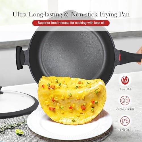 14 Inch Large Deep Frying Pan Skillet with Lid, Saute Pan Nonstick - Image 3