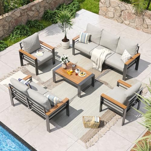 Aoxun Aluminum Patio Furniture Set 7 Seats, Grey by Aoxun