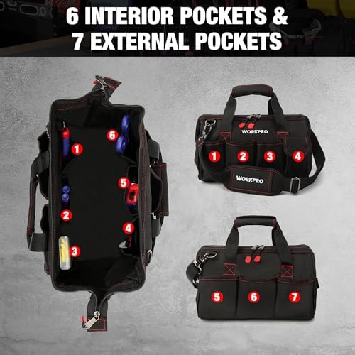 WORKPRO 14-inch Tool Bag, Multi-pocket Tool Organizer with Adjustable Shoulder Strap, W081021A, black 14 inches (Pack of 10) - Image 5