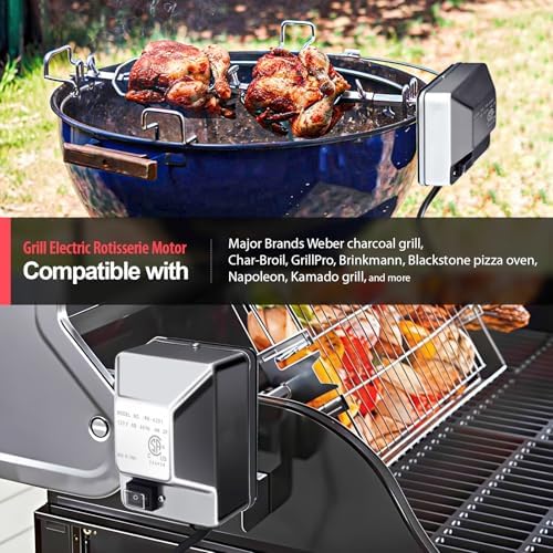 Heavy Duty 110V 4W Grill Electric Rotisserie Motor with Maximum 30lb Load Capacity and On/Off Switch, Universal Stainless Steel BBQ Grill Rotisserie Motor Accessories for Outdoor Rotisserie Cooker - Image 2