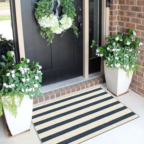 Blue and White Striped Outdoor Rug - 2x3 Non-Slip Front Door Mat - Image 7