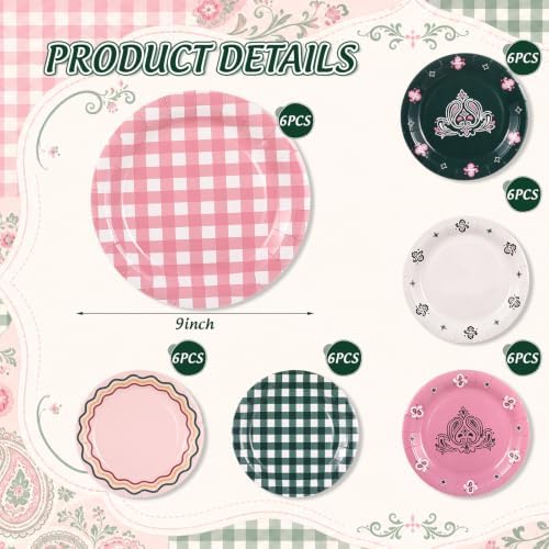 24 Pcs Camp Bachelorette Paper Plates 9" Gingham Decorations - Image 3