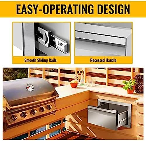 Pull Out Trash Drawer, Lower Sliding Rails Stainless Steel Roll Out Trash Bin Pull Out Tray With Handle For Outdoor Kitchen BBQ Island Grill Station,Single Drawer - Image 5