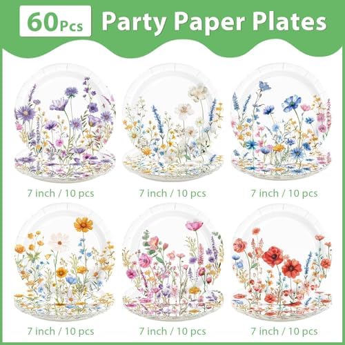 60Pcs Wildflower Paper Plates 7" for Wedding Birthday Party - Image 4
