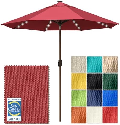 EliteShade USA 10-Year-Non-Fading 10ft Market Patio Umbrella, Commercial Grade Table Sun Umbrella with 80 Solar LED Lights, Crank Open, Windproof & UPF 50+ UV Protection for Garden, Deck, Pool, Backyard, Burgundy by EliteShade