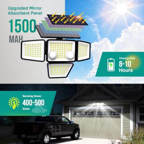 LYWALT Solar Outdoor Lights - 3000LM 188 LED Motion Sensor Outdoor Lights, 4 Heads Security Light,IP65 Waterproof, Easy Install,270°Wide Angle Flood Wall Light with 3 Modes for Backyard Yard - Image 2