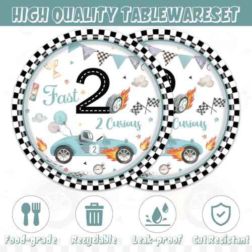 Egami 40pcs Two Fast Party Supplies,include 20 Dessert plate and 20 Napkin,Race Car Party Plate Napkin Set,Used for Two Fast Party Decoration - Image 3