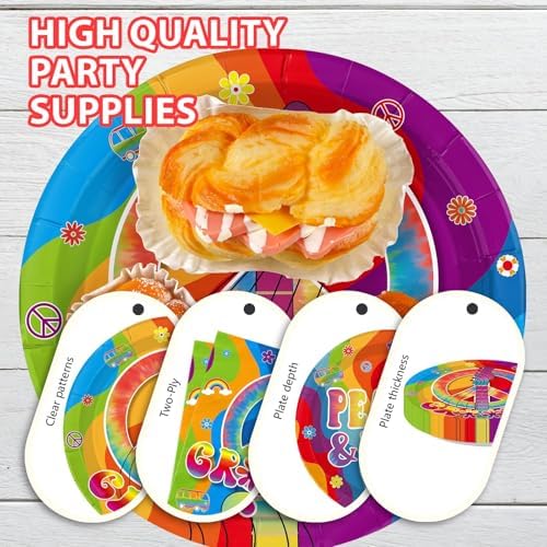 168Pcs Hippie Party Supplies for 60s 70s Hippie Theme Serves 24 - Image 4
