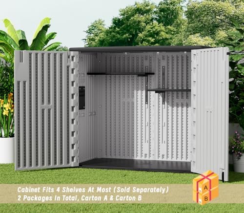 KINYING Outdoor Horizontal Storage Sheds,37 Cu.ft Outdoor Storage Cabinet Waterproof Resin Tool Storage Box for Lawn Mower,Garden Tools and Patio Furniture, Lockable (Grey) - Image 7