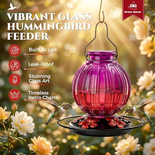 Glass Hummingbird Feeder for Outdoors Hanging, 26 fl oz Bird Nectar Feeder - Image 6