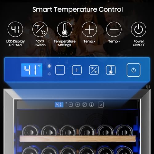 24 Inch Wine Cooler, 158 Bottles Wine fridge with Glass Door Built-in or Freestanding, Wine Cellar Compressor Quick Cooling&Low Noise-Kitchen Bar Office - Image 4