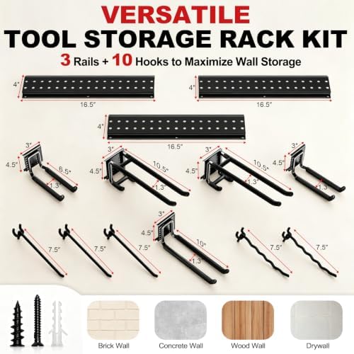 Garage Tool Organizer Wall Mount 49.5 inches with 10 Adjustable Heavy-Duty Hooks, Garage Organization, Garden Tool Storage Rack, Yard, and Shed, Holds Up to 400 lbs - Image 2