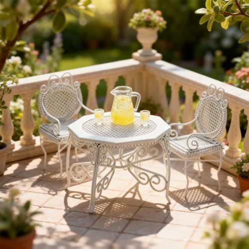 Dollhouse Metal Table Chairs & Miniature Lemonade Pitcher Set - Image 3