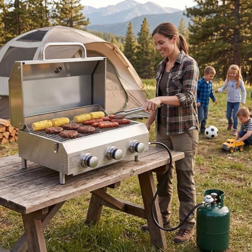 Bestfire 3-Burner Tabletop Gas Grill, 30,000 BTU Portable Propane Grill, Heavy-Duty Thickened Stainless Steel Grates & Knobs, Compact & Detachable Legs for Camping, RV&BBQ - Image 7
