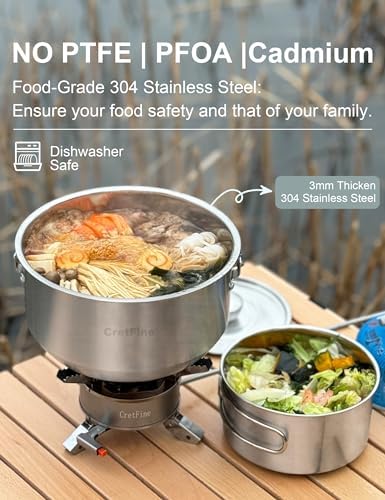 CompactKit Camping Cookware Set Stainless Steel Pots and Pan with Detachable Handle and Oxford Cloth Bag, for 4-8 Mess Kit with Utensils for Camp Kitchen, Picnic, BBQ, Traveling, Emergency - Image 2