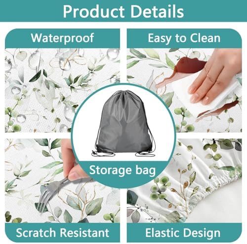 Picnic Table Cover with Bench Covers and Bag, Camping Essentials, Eucalyptus Leaves Outdoor Table Covers, Waterproof Windproof, Fitted Tablecloth Cover with Elastic Edge, 3 PCS, 30x72 Inch - Image 6