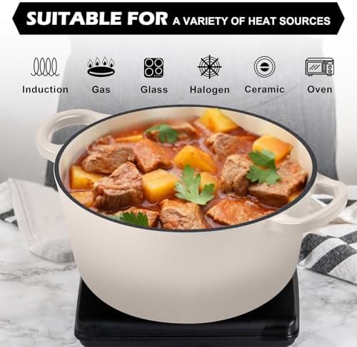 TeamFar 5Qt Dutch Oven, Enameled Cast Iron Dutch Oven with Lid&Dual Handles - Image 5