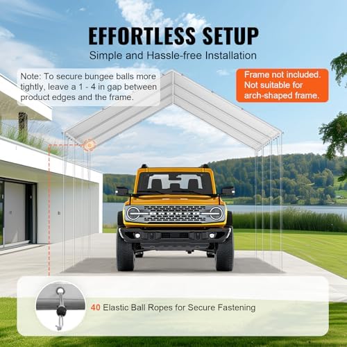 VEVOR 10x20' Canopy Replacement Cover Heavy Duty, Carport Garage Top Tent Shelter Tarp Waterproof & UV Protected, Easy Installation with 40 Free Ball Bungeess(Only Cover, Frame Not Include) - Image 5
