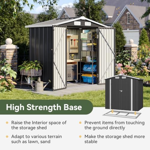 Aoxun 6'x4' Outdoor Storage Shed with Base, Black - Image 4