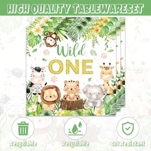 Egami 40pcs Wild One Party Supplies,include 20 Dessert plate and 20 Napkin,Jungle Animal Birthday Plate Napkin Set,Used for Baby shower Party Decoration - Image 3