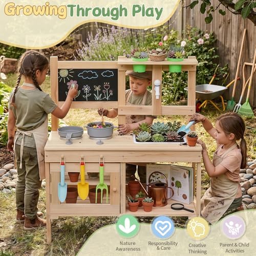 Ktaxon Outdoor Mud Kitchen for Kids, Wooden Play Kitchen Set with Sink - Image 3