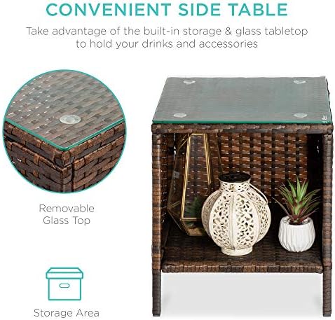 Best Choice Products 3-Piece Outdoor Wicker Conversation Bistro Set, Space Saving Patio Furniture for Garden w/Side Table - Brown/Red - Image 3