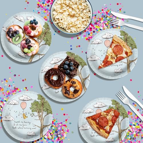 Pooh Bear First Birthday - 32 Piece Disposable Party Supplies - Decorations for Animal 1st Birthday Round Party Plates - Large 9" Paper Plates In Bulk - Image 5