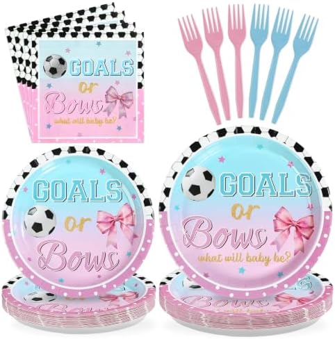 96Pcs Goals or Bows Gender Reveal Party Decorations, Serves 24 by Greencian