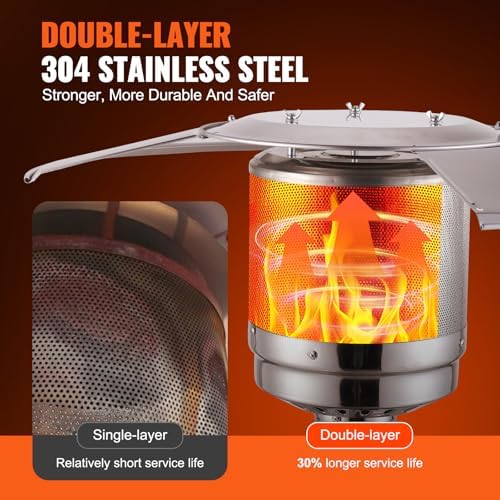 VEVOR 50000BTU Propane Patio Heater for Outdoor Use With Round Table Design, Metal Burner and Wheels - Tall Hammered Flame Heater for Party, Backyard, Garden, Silver Gray - Image 3