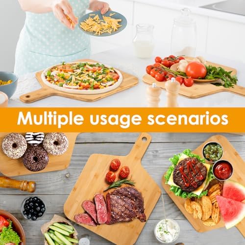 16.9x12" Pizza Peel & Cutting Board Set (7 Pcs), Bamboo Pizza Paddle with Stand, 4 Serving Trays, Includes Stainless Steel Pizza Cutter & Spatula - Image 4