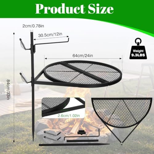 Foldable 24“ Campfire Grill Grate-Portable Round Fire Pit Grill Grate - Image 2