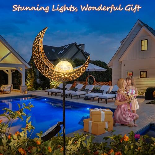Homeimpro Moon Solar Lights Outdoor Garden Decor Gifts for Mom Women,Waterproof Stakes Yard Decorations for Lawn, Patio Accessories, Backyard Ornaments Birthday Gifts Mother Grandma (Bronze) - Image 6