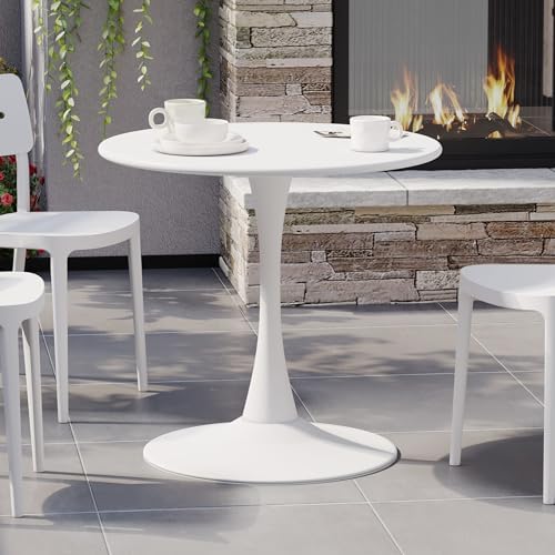 Costaelm Round Outdoor Dining Table, Patio Side Table, Weather Resistant PP Backyard Table for Poolside Deck Porch Lawn Garden, White by Costaelm