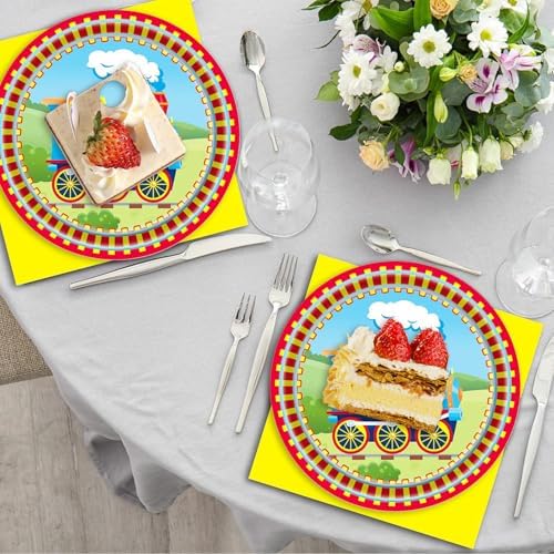 40pcs Yellow Happy Train Party Supplies Warning Train Theme Tableware Set Including Plates Napkins for Train party Boys Girl Birthday Baby Shower,Suitable for 20 Guests - Image 6